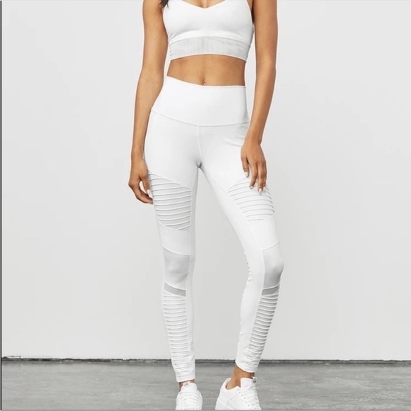 ALO Yoga Pants - Alo Yoga SMALL White Motto Leggings mesh